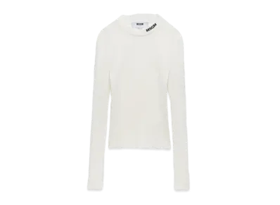 MSGM Stretch Ribbed Viscose Sweater "White"