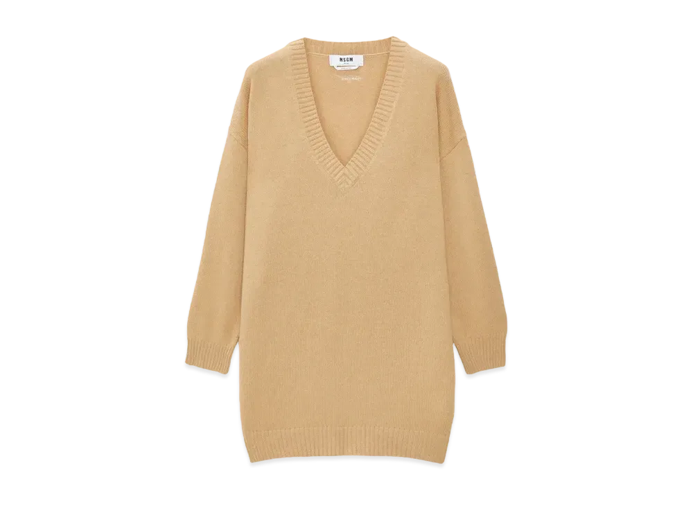 MSGM Plain Cashmere Jumper With V-Neck "Beige"