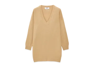 MSGM Plain Cashmere Jumper With V-Neck "Beige"