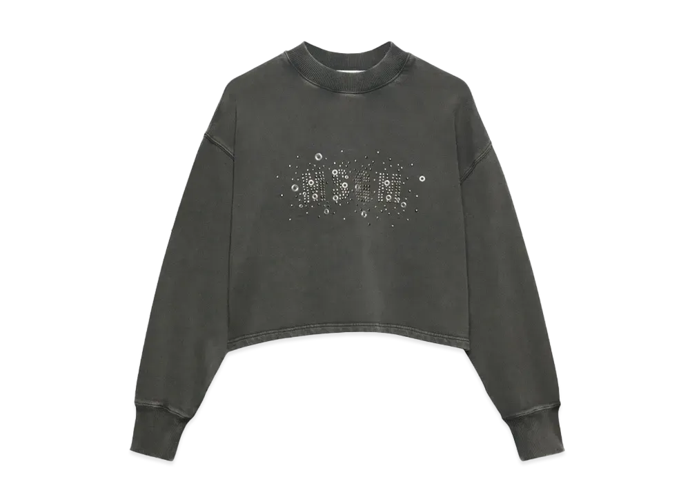MSGM Pre-Washed Effect Crop Sweatshirt With Studs "Black"