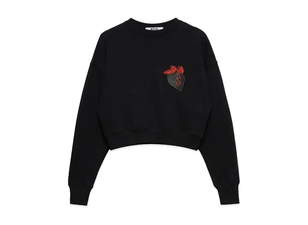 MSGM Navy Blue Jersey Sweatshirt With Tough Strawberries Application "Black"