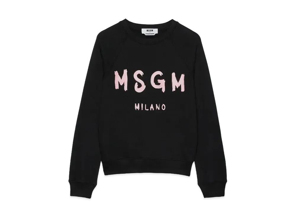 MSGM Black Jersey Sweatshirt With Pink Brushstroke Logo "Black"