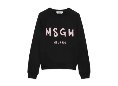 MSGM Black Jersey Sweatshirt With Pink Brushstroke Logo "Black"