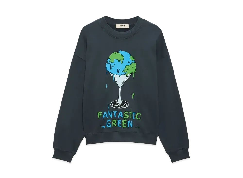 MSGM Organic Cotton Fantastic Green Burro Studio Navy Blue Sweatshirt "Navy Blue"