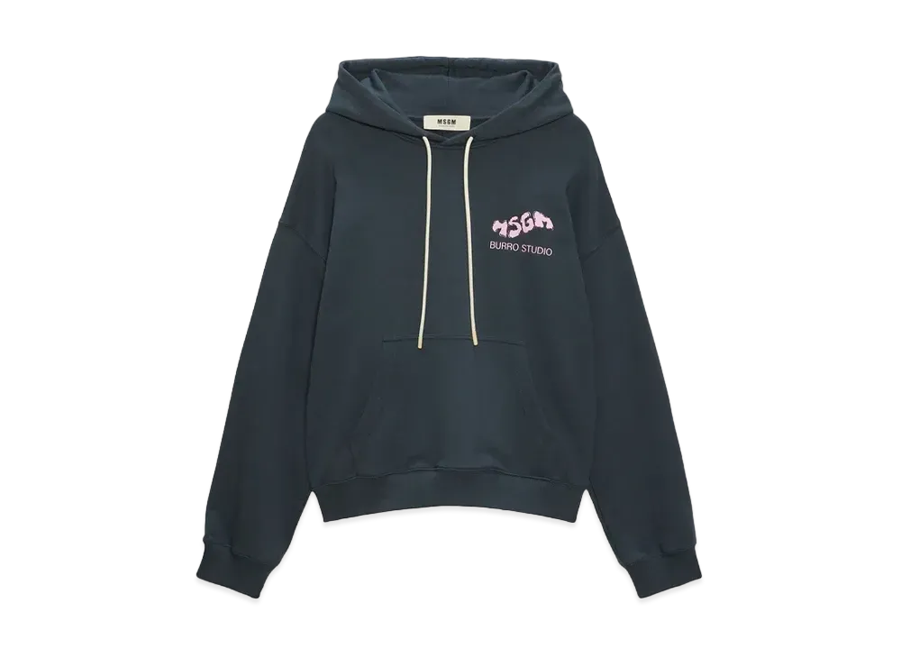 MSGM Organic Cotton Fantastic Green Burro Studio Navy Blue Hooded-Sweatshirt "Navy Blue"
