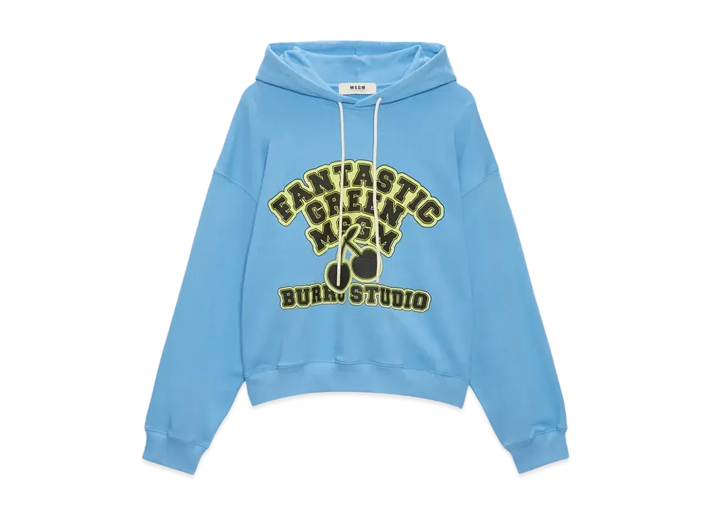 MSGM Organic Cotton Fantastic Green Burro Studio Light Blue Hooded-Sweatshirt "Light Blue"