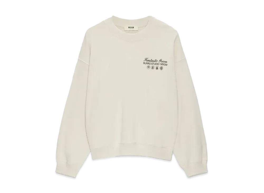 MSGM Organic Cotton Fantastic Green Burro Studio Beige Sweatshirt "White"