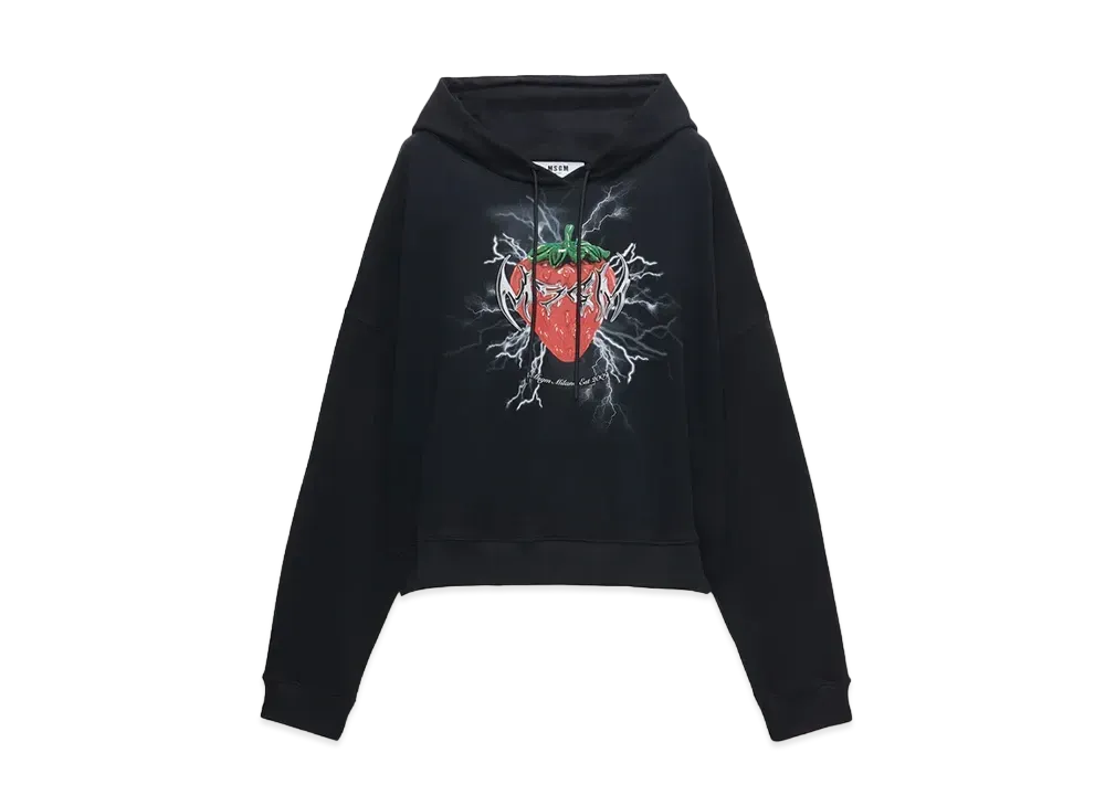 MSGM Jersey Sweatshirt With "Tough Strawberries" Print "Black"