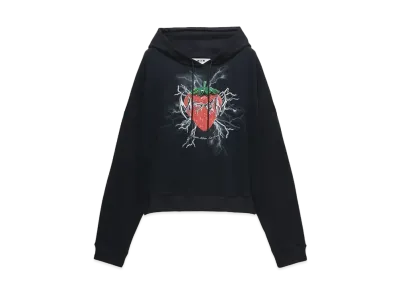 MSGM Jersey Sweatshirt With "Tough Strawberries" Print "Black"