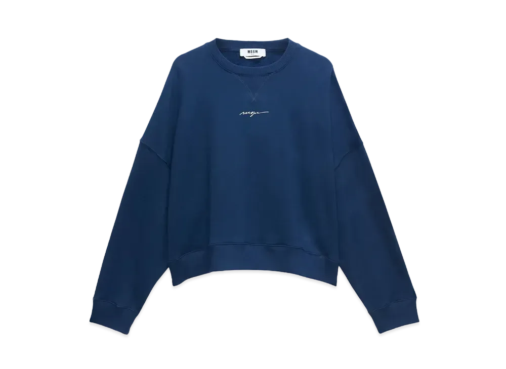 MSGM Blue Jersey Sweatshirt With Mirco Logo Print "Navy"