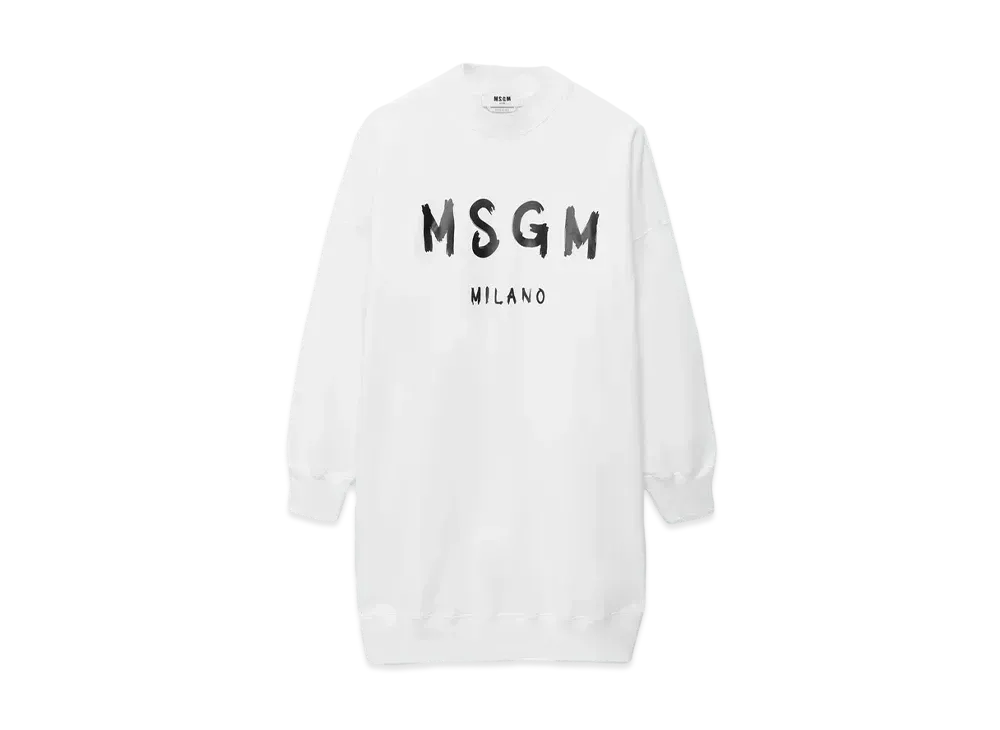 MSGM Cotton Dress With Brushed Logo "White"