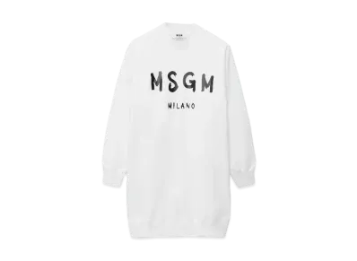 MSGM Cotton Dress With Brushed Logo "White"