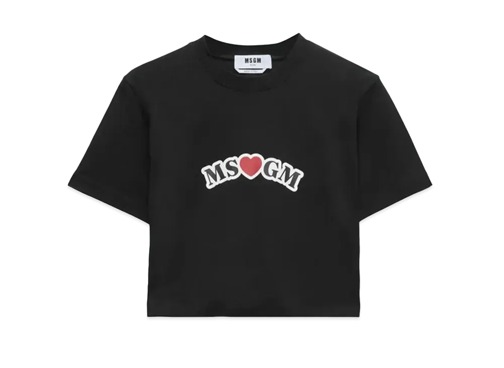 MSGM Black Crop Top T-Shirt With MSGM Print "Black"