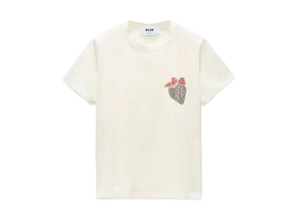 MSGM Jersey T-Shirt With Tough Strawberries Application "White"