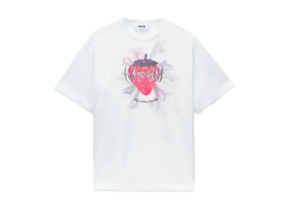 MSGM Jersey T-Shirt With Tough Strawberries Print "White"