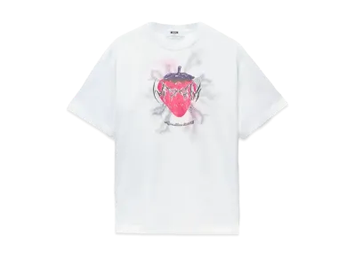 MSGM Jersey T-Shirt With Tough Strawberries Print "White"