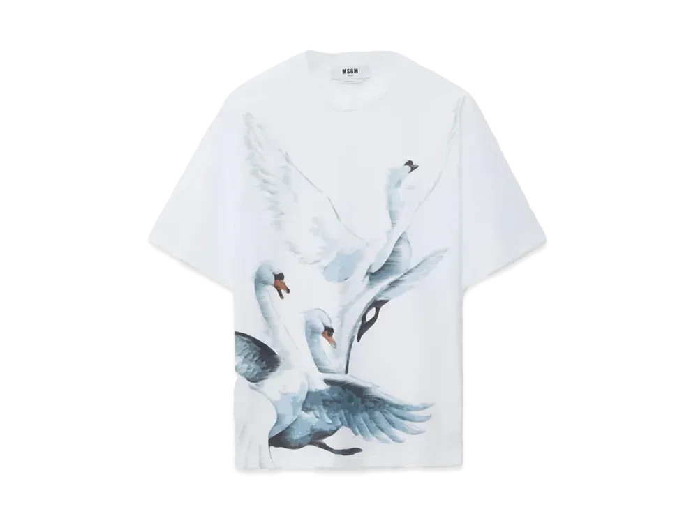 MSGM Jersey T-Shirt With Swans Print "Black"