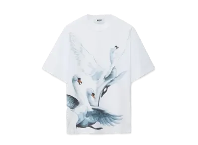 MSGM Jersey T-Shirt With Swans Print "Black"