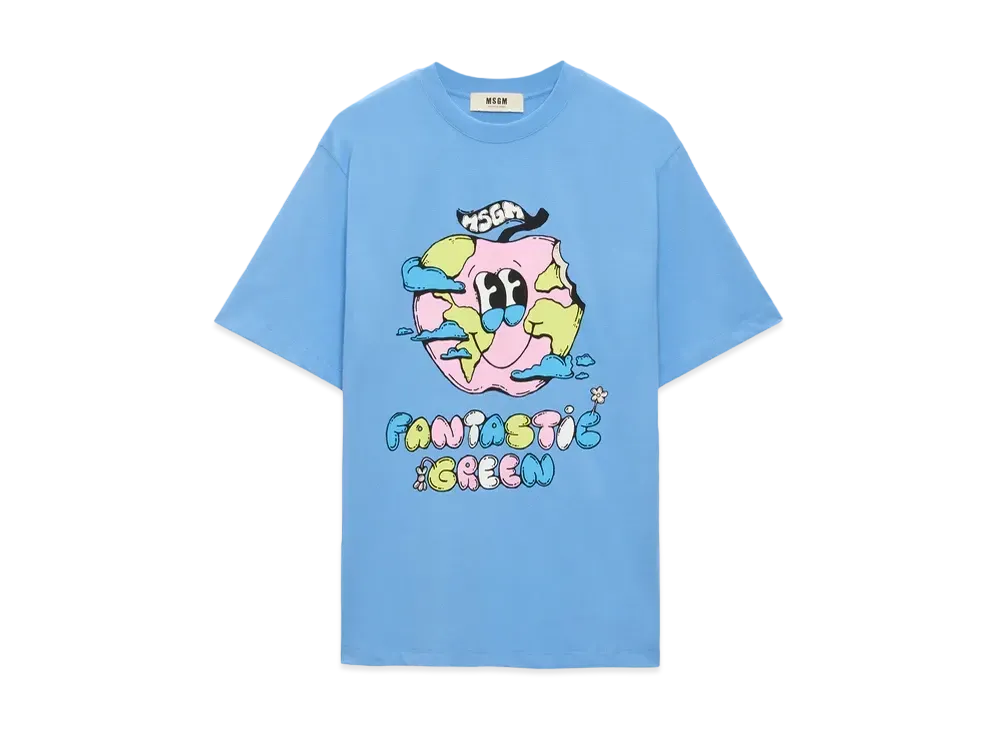 MSGM Organic Cotton Fantastic Green Burro Studio Light Blue T-Shirt "Light Blue"