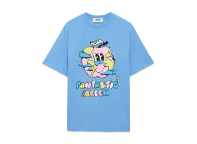 MSGM Organic Cotton Fantastic Green Burro Studio Light Blue T-Shirt "Light Blue"