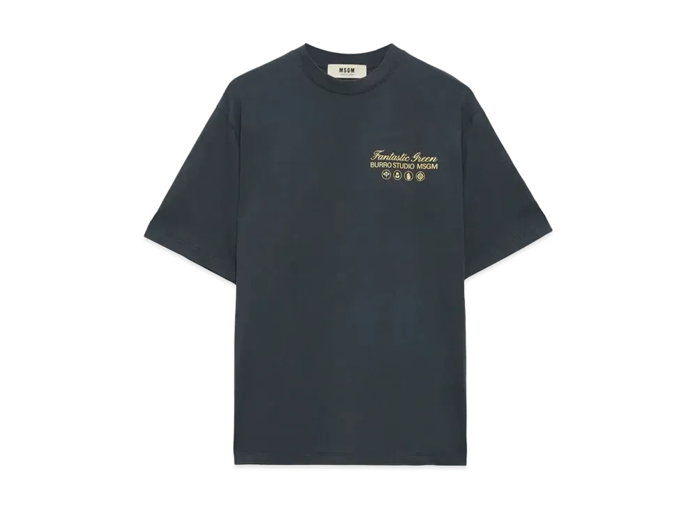 MSGM Organic Cotton Fantastic Green Burro Studio Navy Blue T-Shirt "Navy Blue"