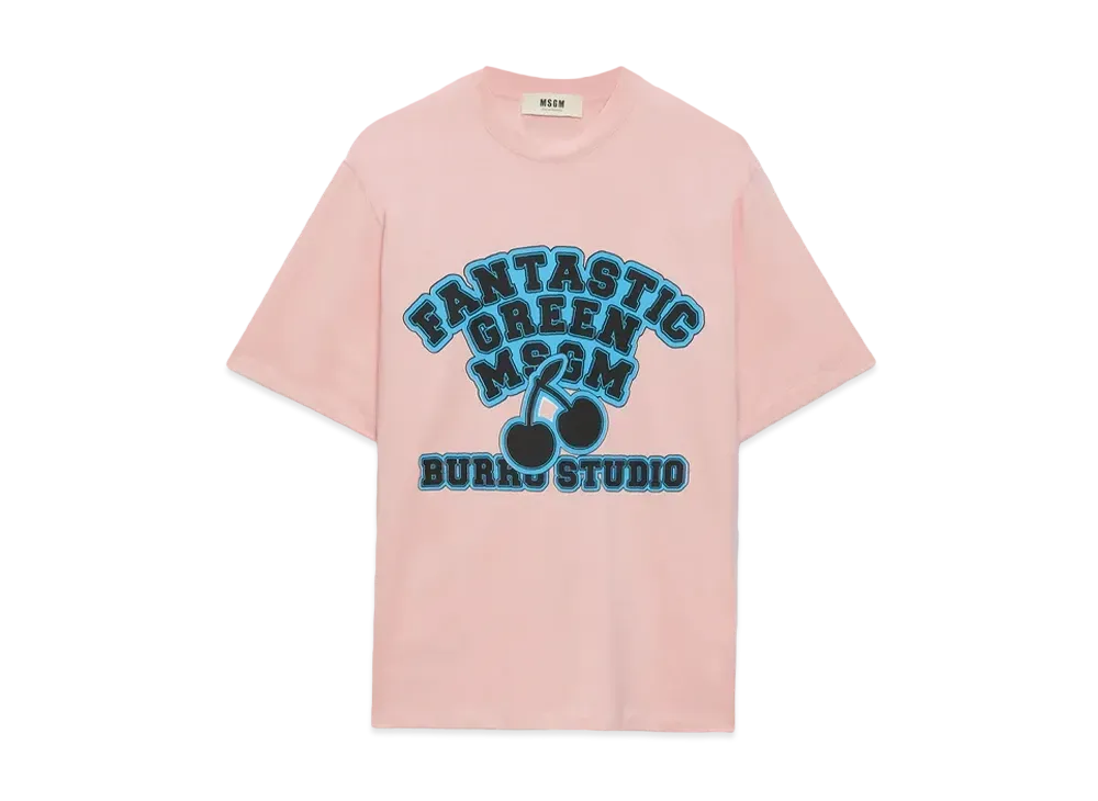 MSGM Organic Cotton Fantastic Green Burro Studio Pink T-Shirt "Pink"