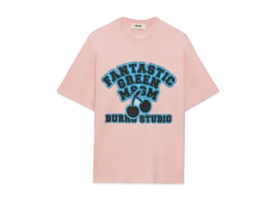 MSGM Organic Cotton Fantastic Green Burro Studio Pink T-Shirt "Pink"