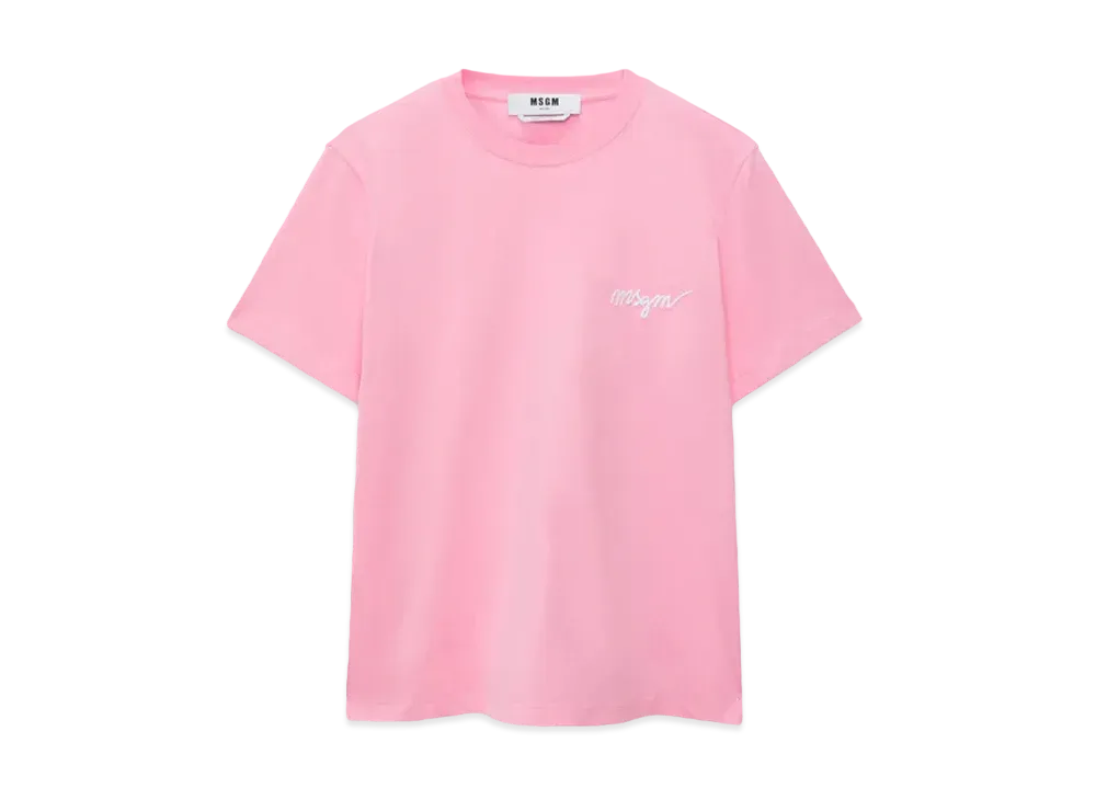 MSGM Pink Jersey T-Shirt With Embroidered Cursive Logo "Pink"