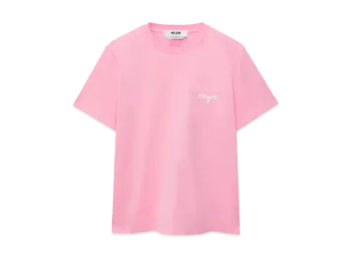 MSGM Pink Jersey T-Shirt With Embroidered Cursive Logo "Pink"