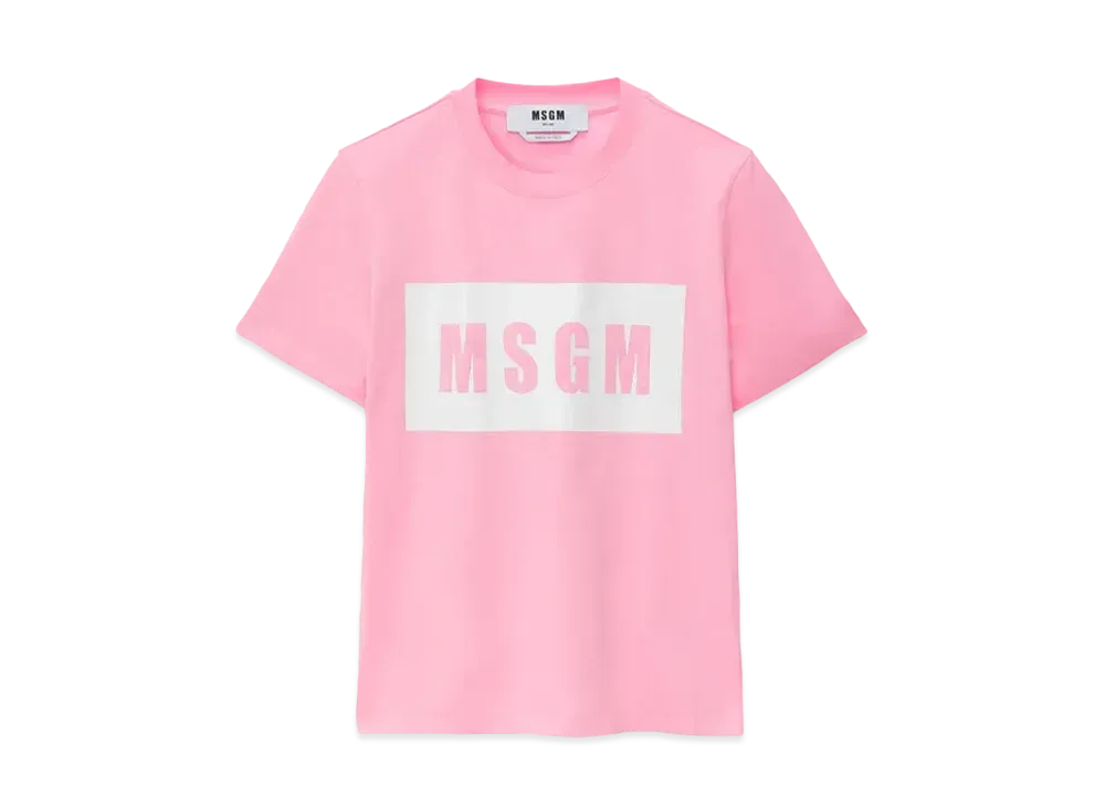 MSGM Crew Neck T-Shirt With MSGM Box Logo "Pink"