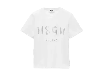 MSGM Jersey T-Shirt With Glitter Brushstroke Logo "White"