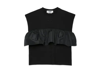 MSGM Jersey T-Shirt With Ruffles "Black"