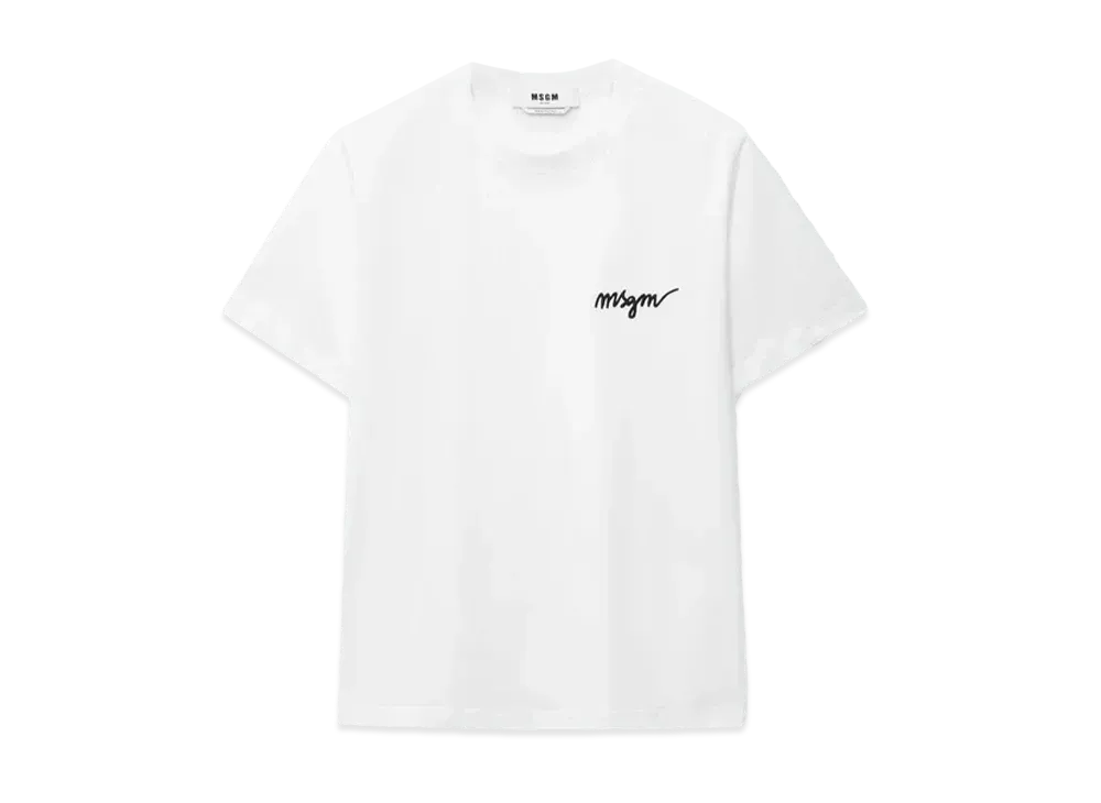 MSGM Round Neck Cotton T-Shirt With Embroidered Logo "White"