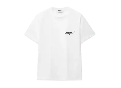 MSGM Round Neck Cotton T-Shirt With Embroidered Logo "White"