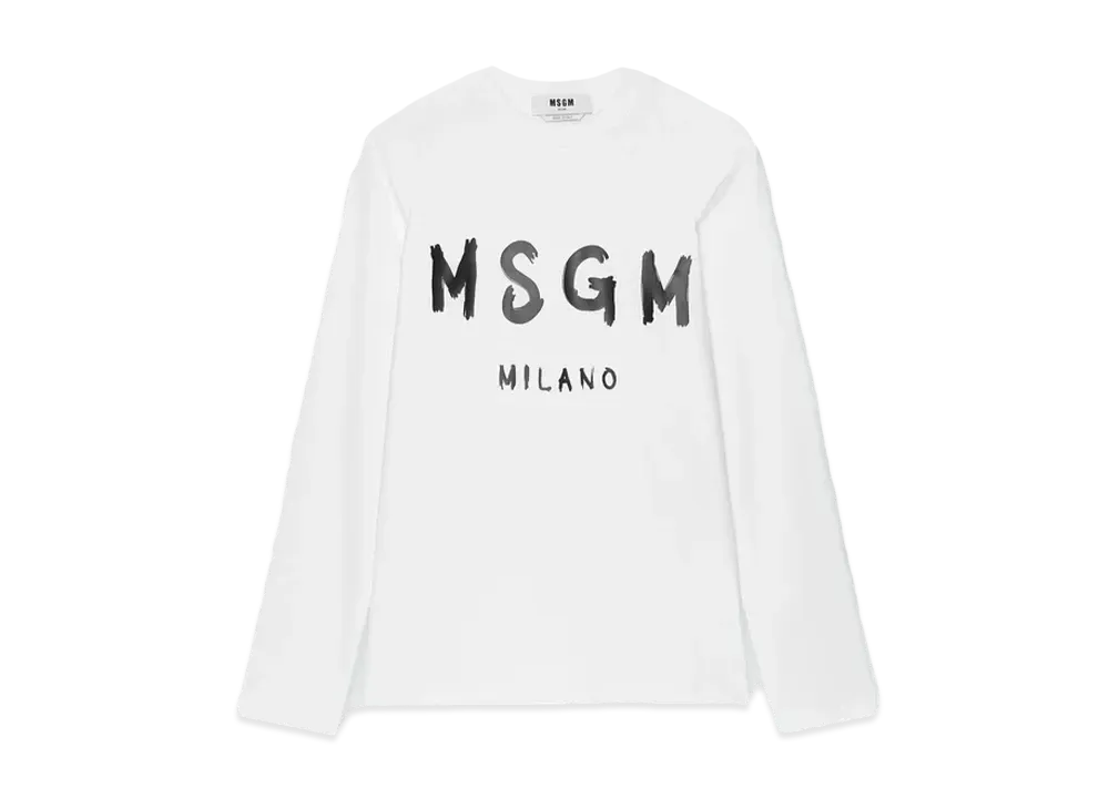MSGM White Jersey T-Shirt With Black Brushstroke Logo "White"