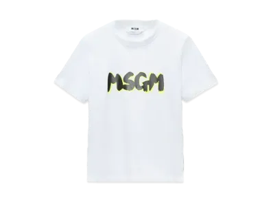 MSGM White Jersey T-Shirt With Brushstroke Logo "White"