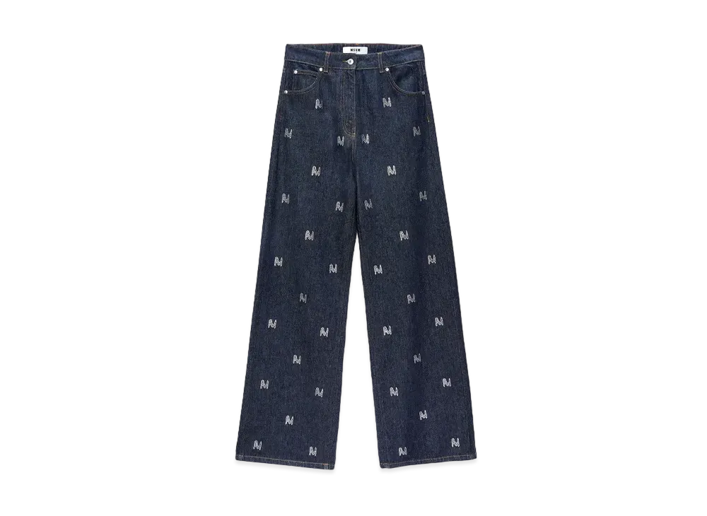 MSGM Wide-Leg Denim Pants With Themwave Motif "Blue"