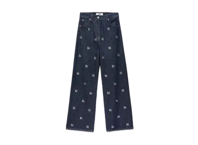 MSGM Wide-Leg Denim Pants With Themwave Motif "Blue"