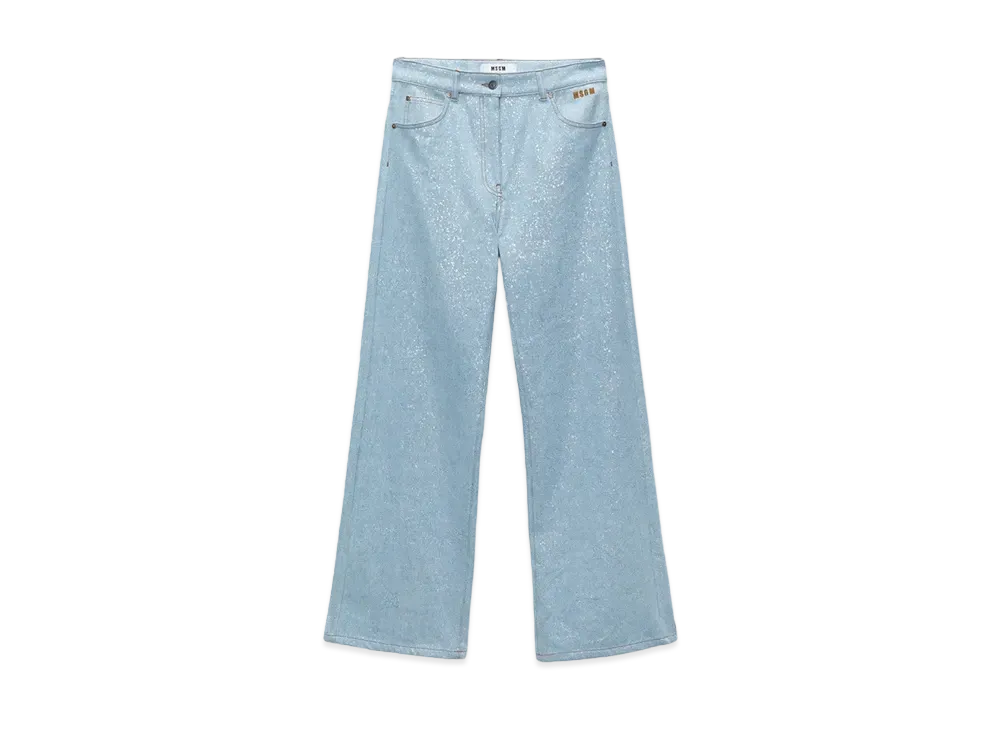 MSGM Wide-Leg Glitter Denim Pants "Blue"
