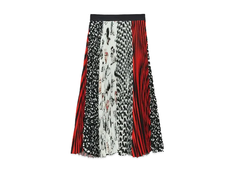 MSGM Mixed Pattern Pleated Skirt "Black"