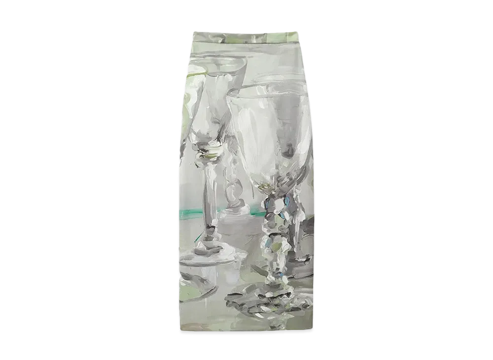 MSGM Midi Skirt With "Glasses" Print "White"