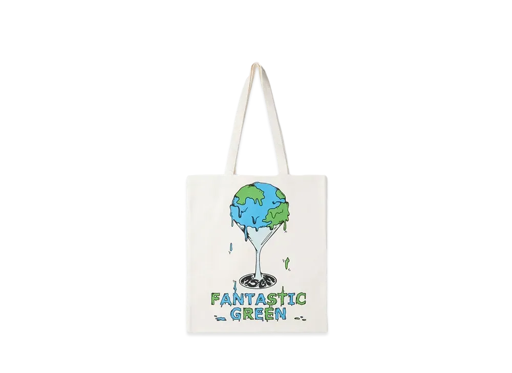 MSGM Organic Cotton Fantastic Green Burro Studio Tote Bag "White"