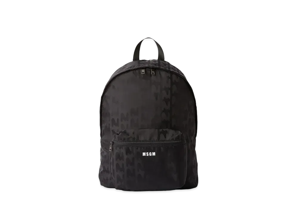 MSGM Fabric Backpack With White Logo Impact In Relief All-Over "Black"