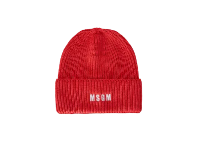 MSGM Wool Beanie Hat With Embroidered Mini Logo "Red"
