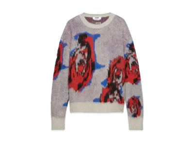 MSGM Underground Pixelled Roses Blended Wool Mohair Sweater "White"