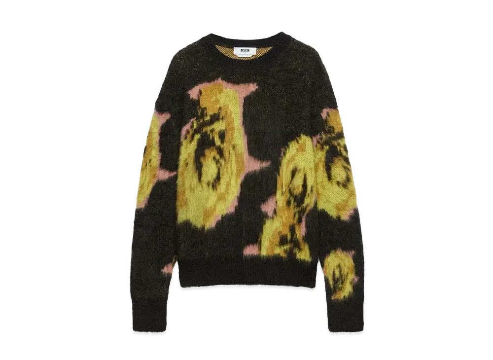 MSGM Underground Pixelled Roses Blended Wool Mohair Sweater "Black"