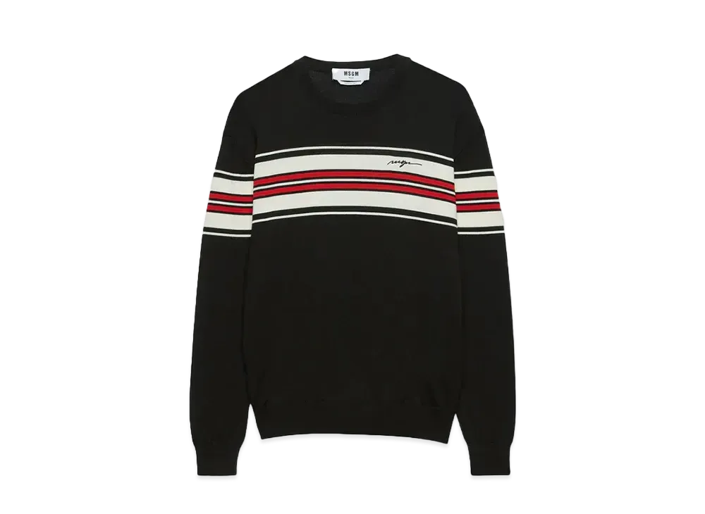 MSGM Blended Wool Sweater With Jacquard Stripes "Black"