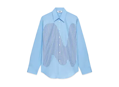 MSGM Cotton Shirt With Inlaid Themwave Monogram "Blue"