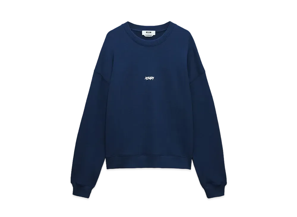 MSGM Jersey Sweatshirt With Micro Logo Print "Navy"