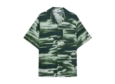 MSGM Poplin Bowling Shirt With Collection Grpahics "Green"